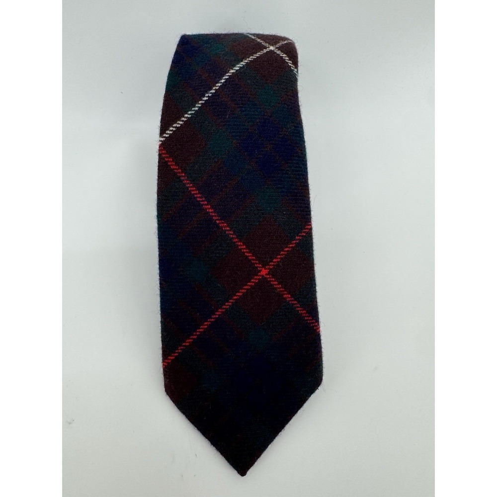 Lands End Vintage Charter Collection Tie 100%‎ Scottish Lambs Wool Plaid Preppy